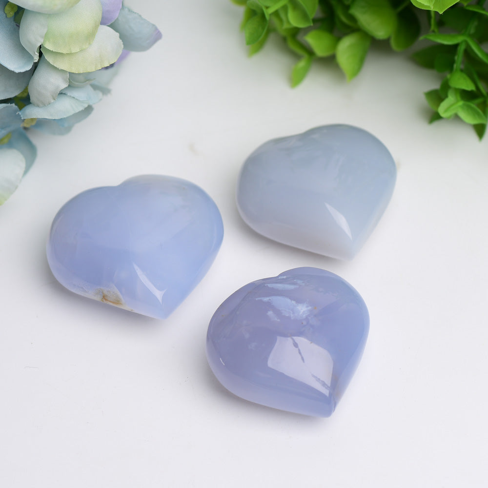 Blue Chalcedony Crystal Heart Carving 1.5-2.5 inch Healing Stone