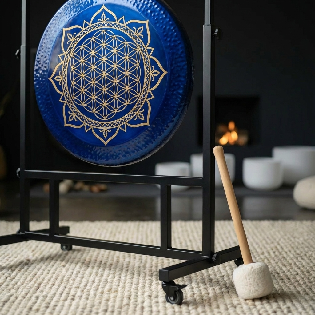 Blue Flower of Life Gong Instrument for Sound Relaxation