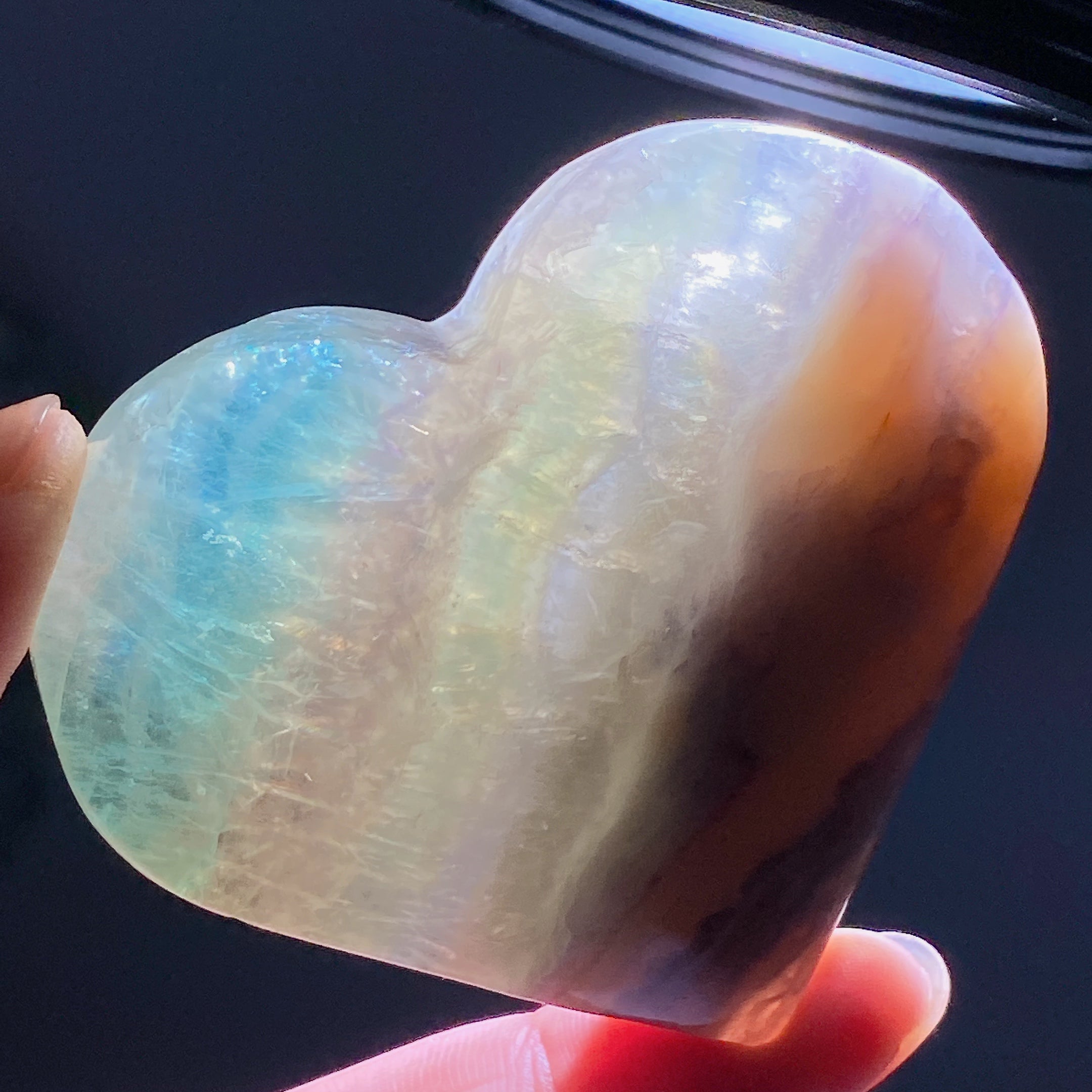 Blue Fluorite Agate Heart Palm Stone 2.1-2.6 inch Healing