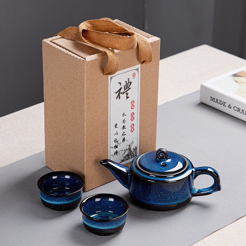 Blue Gradient Ceramic Gongfu Teapot Set for Zen Decor