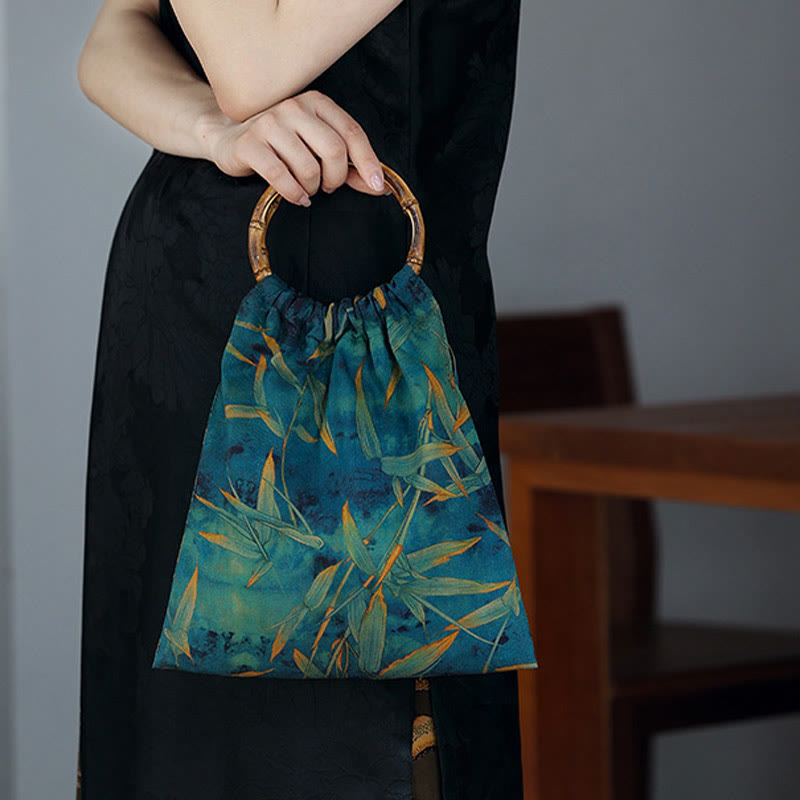 Blue Green Bamboo Leaves Spiritual Accessories Bag
