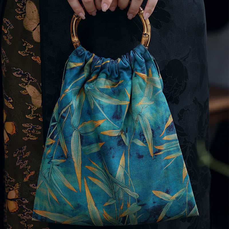 Blue Green Bamboo Leaves Spiritual Accessories Bag