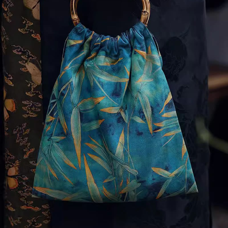 Blue Green Bamboo Leaves Spiritual Accessories Bag