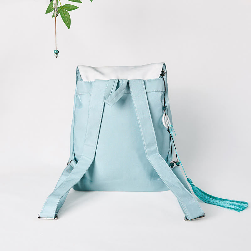 Blue Lotus Embroidered Canvas Backpack | Yoga Bag