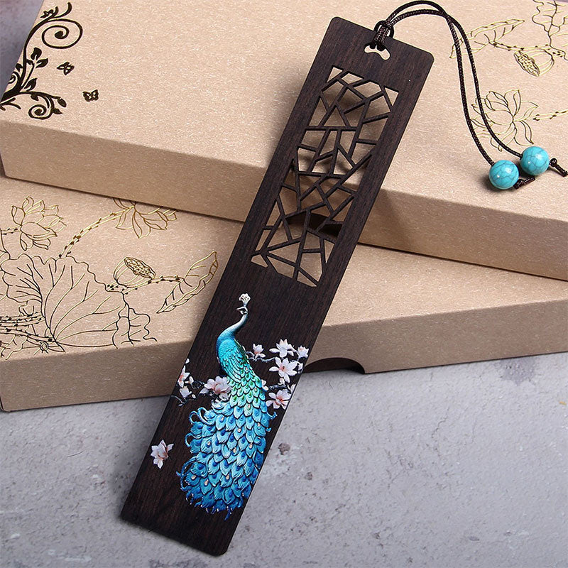 Blue Peacock Ebony Wood Zen Bookmark for Mindfulness