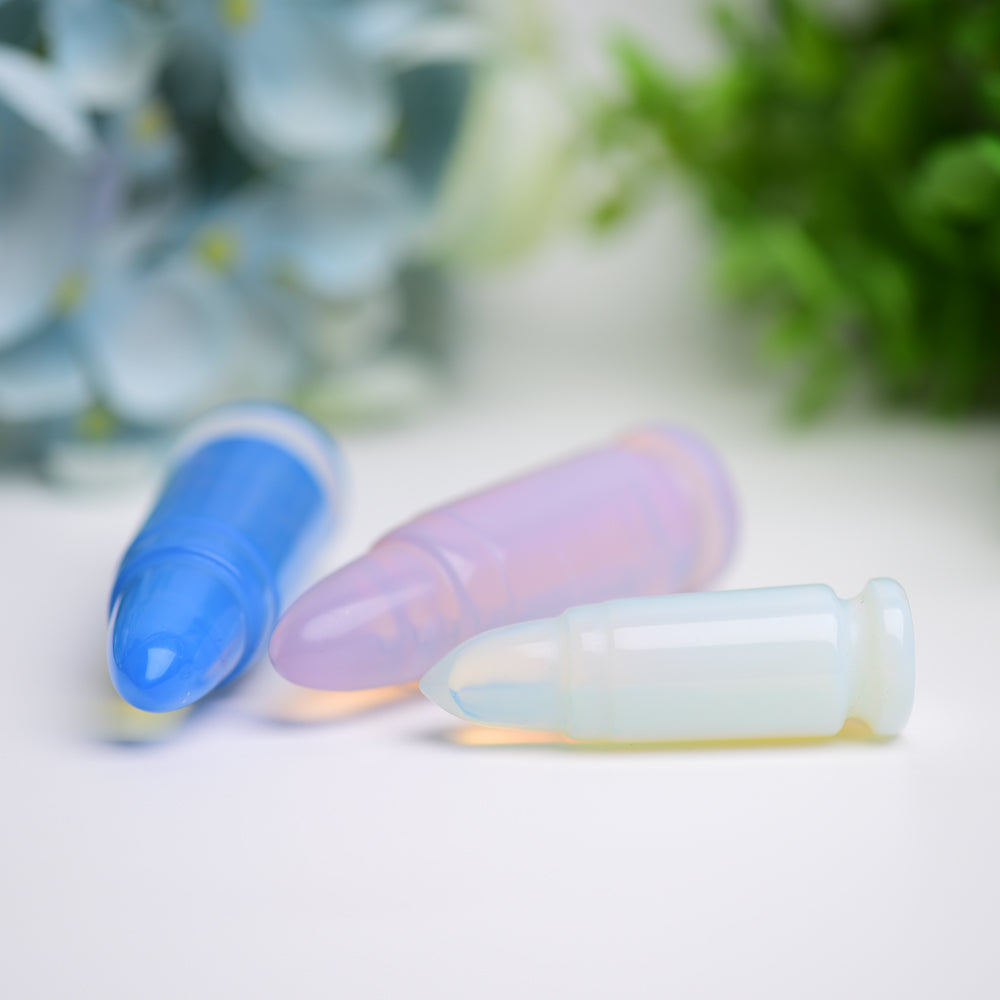 Blue Pink Opalite Bullet Crystal Carving 2-2.7 Inch