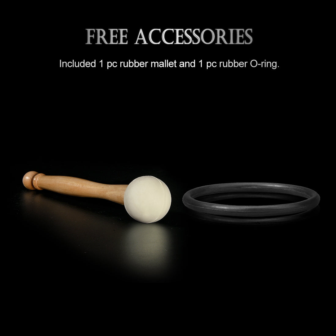 Wooden mallet with white round head and black rubber O-ring for Blue Throat Chakra Bowl