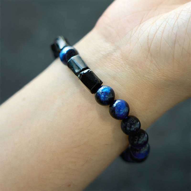 Blue Tiger Eye Black Tourmaline Strength Bracelet