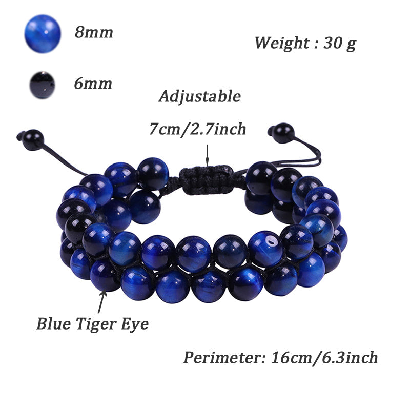 Blue Tiger Eye Dual Courage Luck Beaded Bracelet