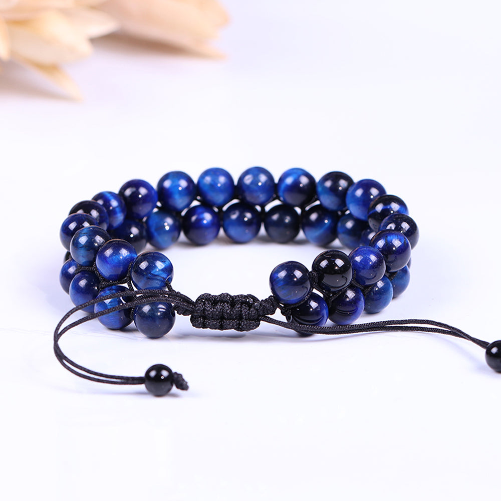 Blue Tiger Eye Dual Courage Luck Beaded Bracelet