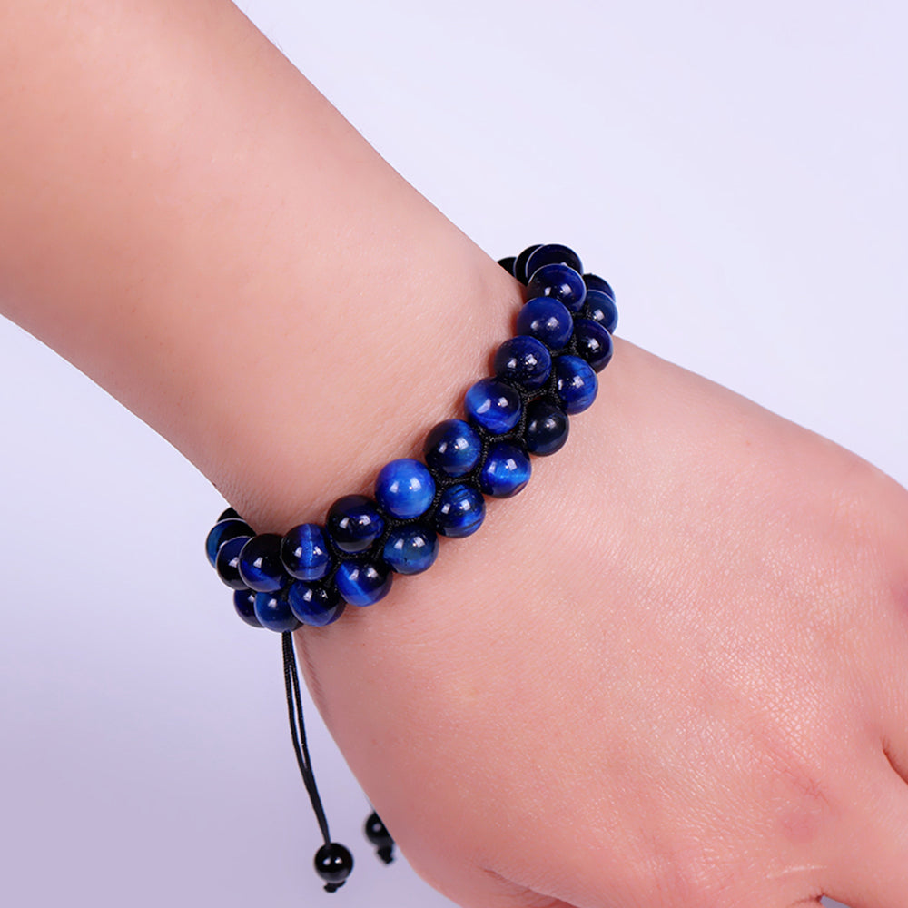 Blue Tiger Eye Dual Courage Luck Beaded Bracelet