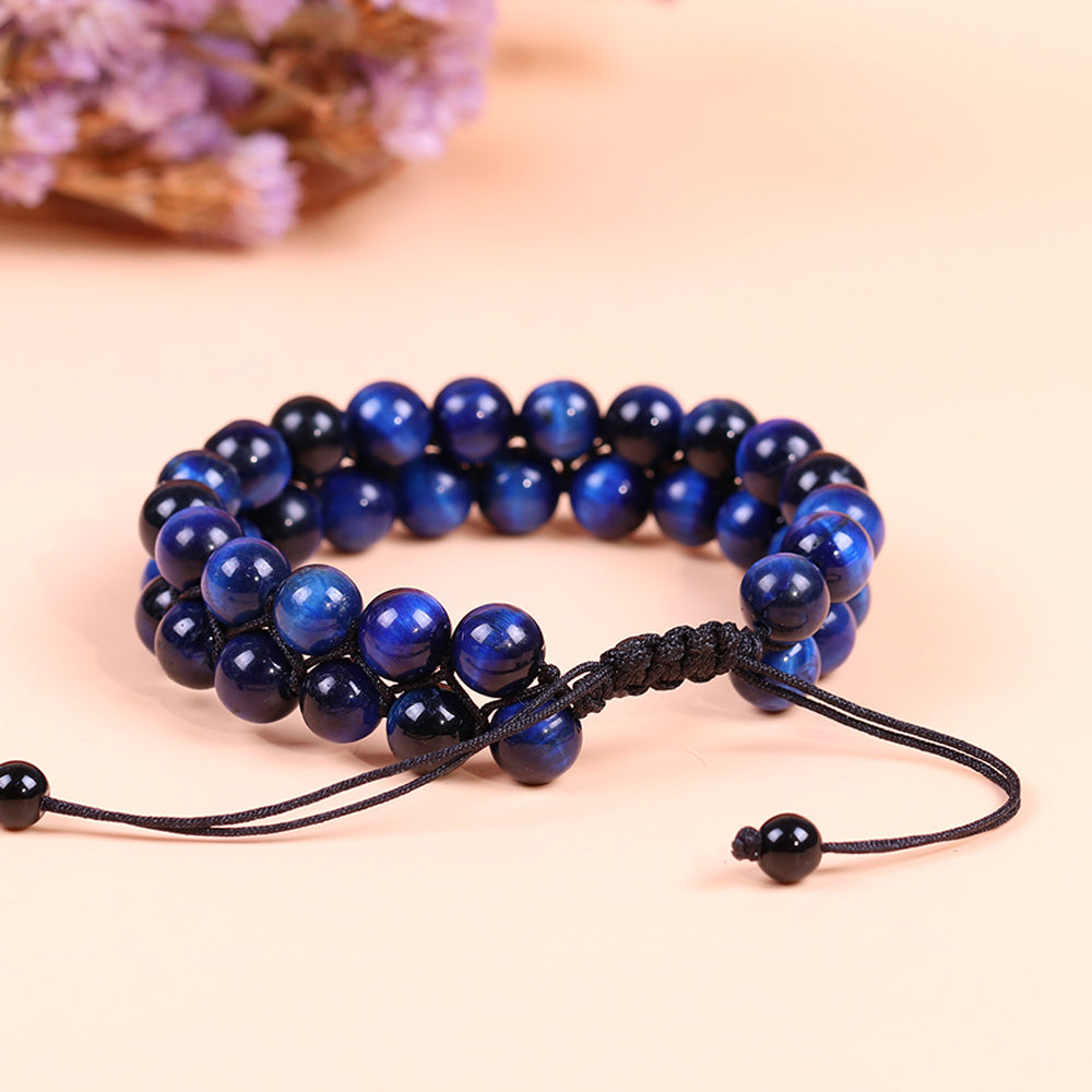 Blue Tiger Eye Dual Courage Luck Beaded Bracelet
