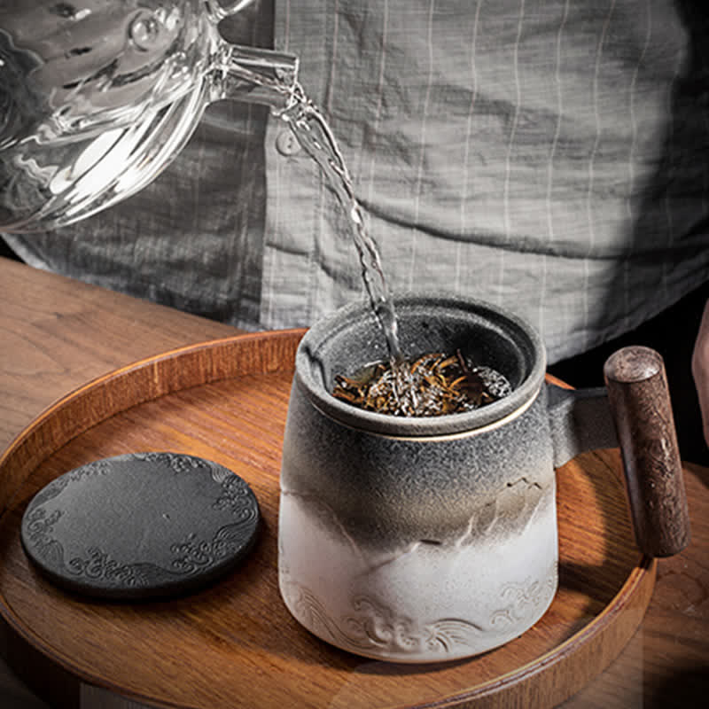 Blue Vintage Mountain Sea Ceramic Teacup 300ml