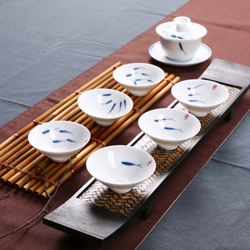 Blue and White Porcelain Koi Fish Ceramic Tea Cup 60ml