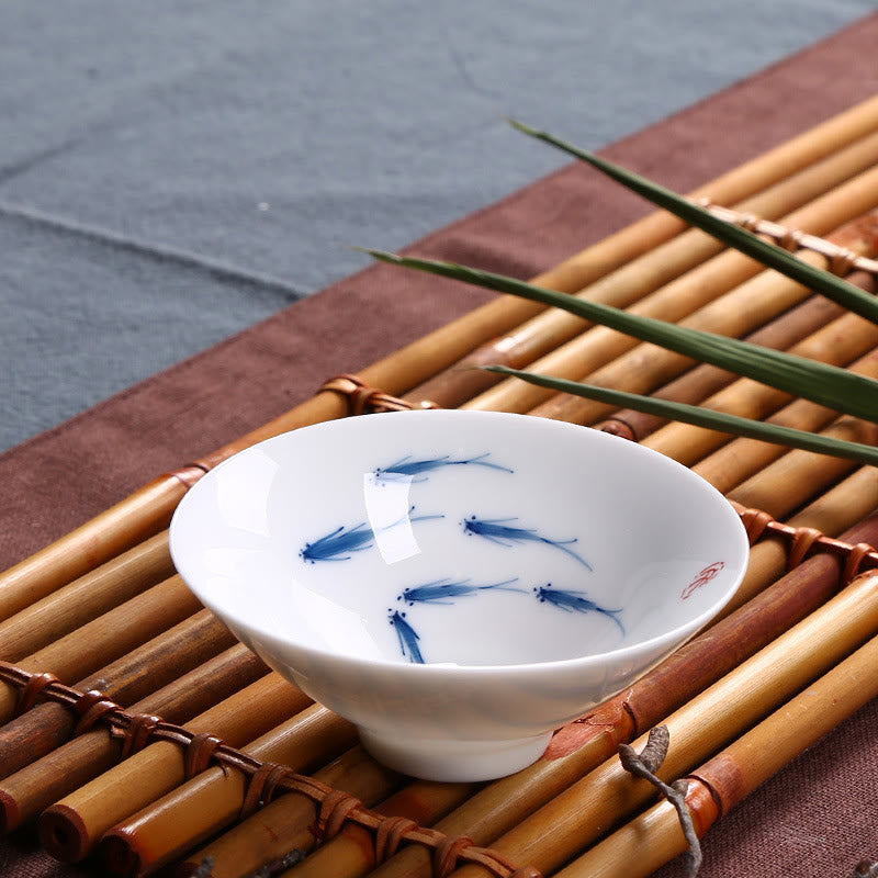 Blue and White Porcelain Koi Fish Ceramic Tea Cup 60ml