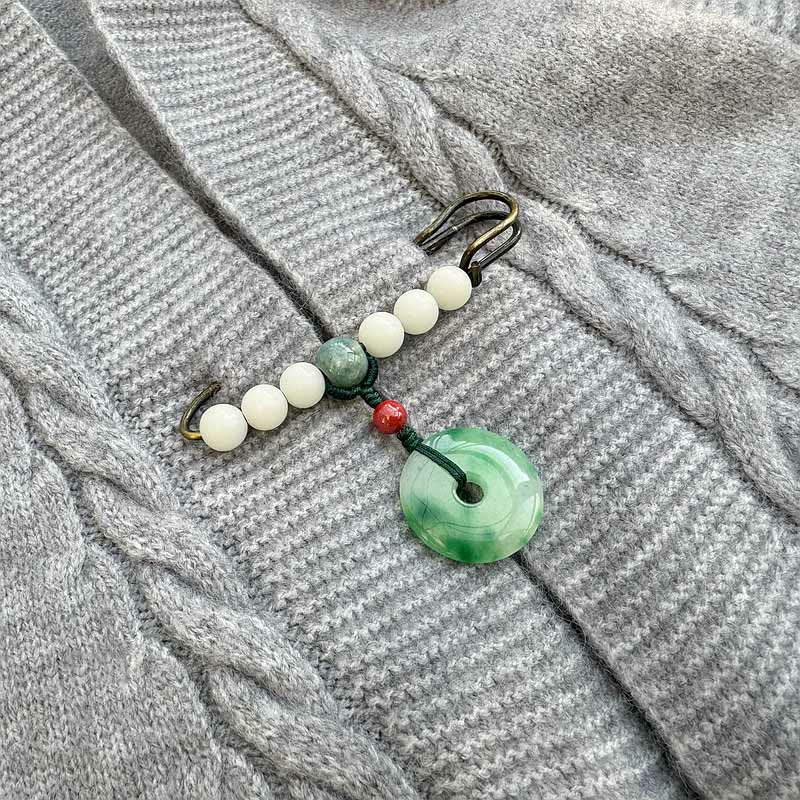 Bodhi Seed Jade Peace Buckle Luck Brooch for Spiritual Protection