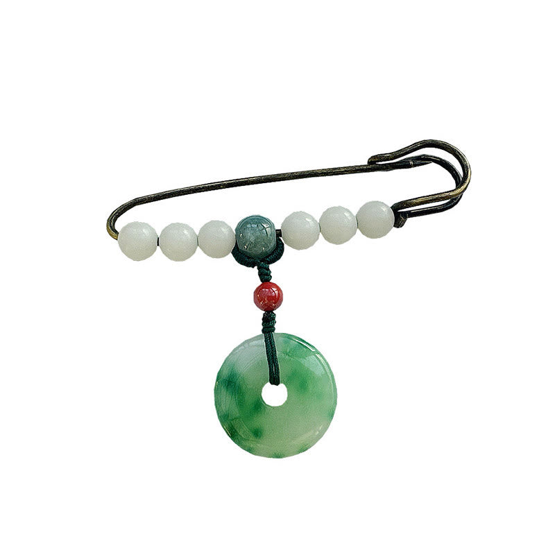 Bodhi Seed Jade Peace Buckle Luck Brooch for Spiritual Protection
