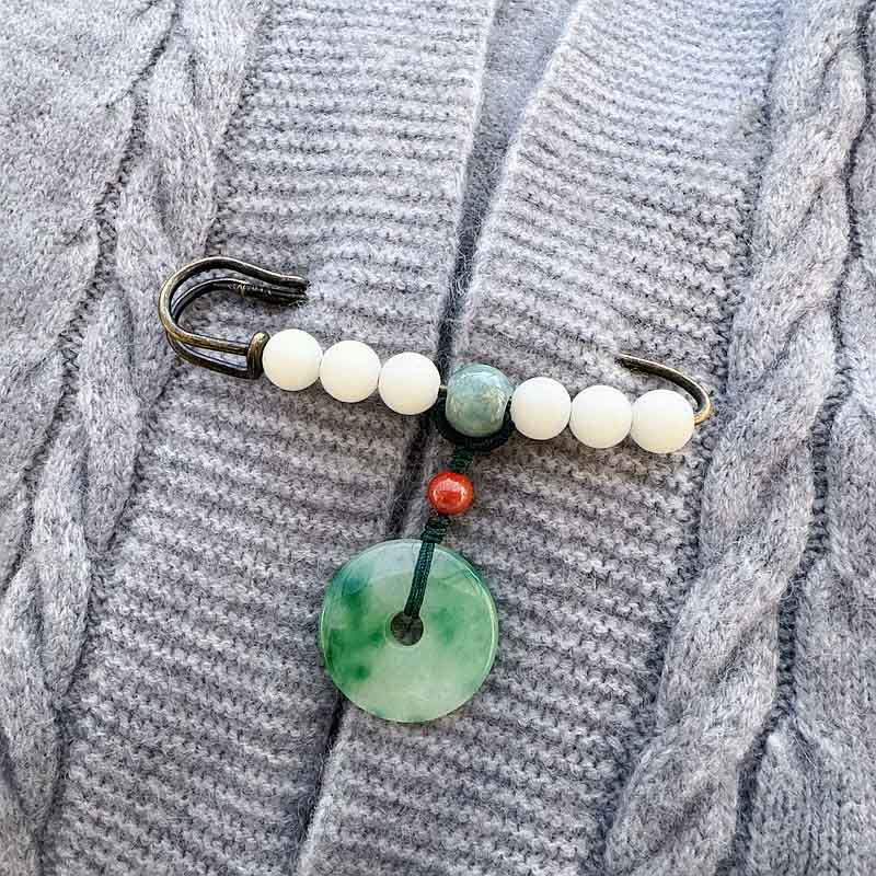 Bodhi Seed Jade Peace Buckle Luck Brooch for Spiritual Protection