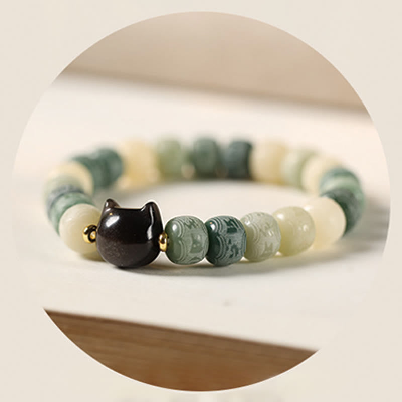 Bodhi Seed & Obsidian Cat Head Wisdom Bracelet