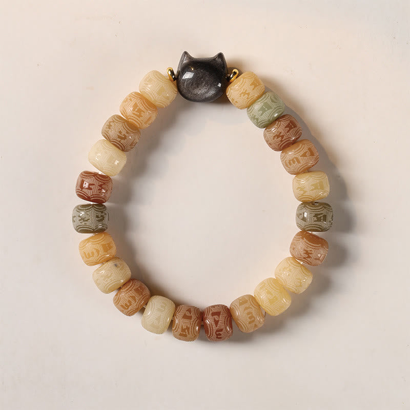 Bodhi Seed & Obsidian Cat Head Wisdom Bracelet