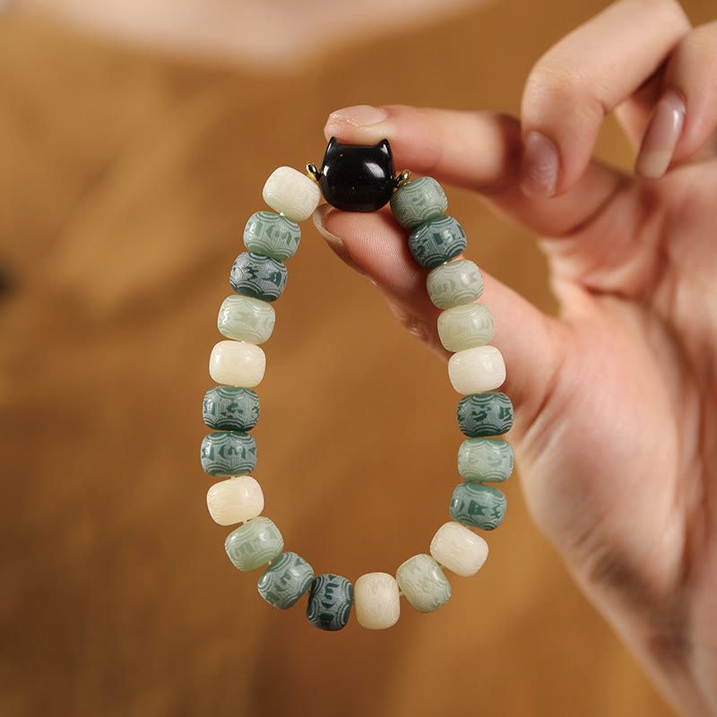 Bodhi Seed & Obsidian Cat Head Wisdom Bracelet