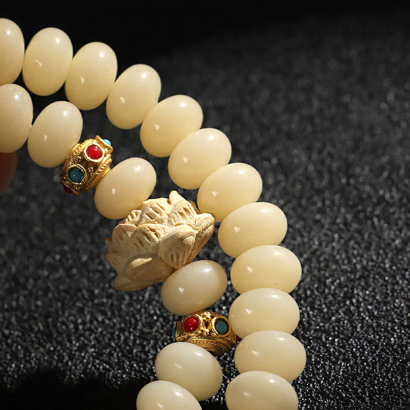 Bodhi Seed Peach Wood Lotus Wealth Double Wrap Bracelet