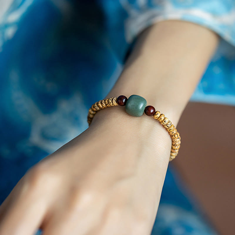 Bodhi Seed Small Leaf Red Sandalwood Wisdom Bracelet for Spiritual Protection