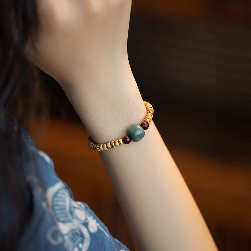 Bodhi Seed Small Leaf Red Sandalwood Wisdom Bracelet for Spiritual Protection