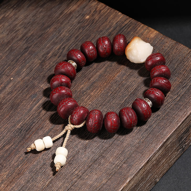 Bodhi Seed Spiritual Bracelet with Dzi Beads and Dancing Lion Charm