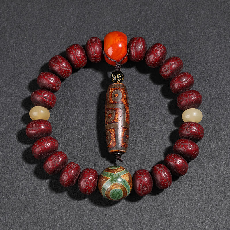 Bodhi Seed Spiritual Bracelet with Dzi Beads and Dancing Lion Charm