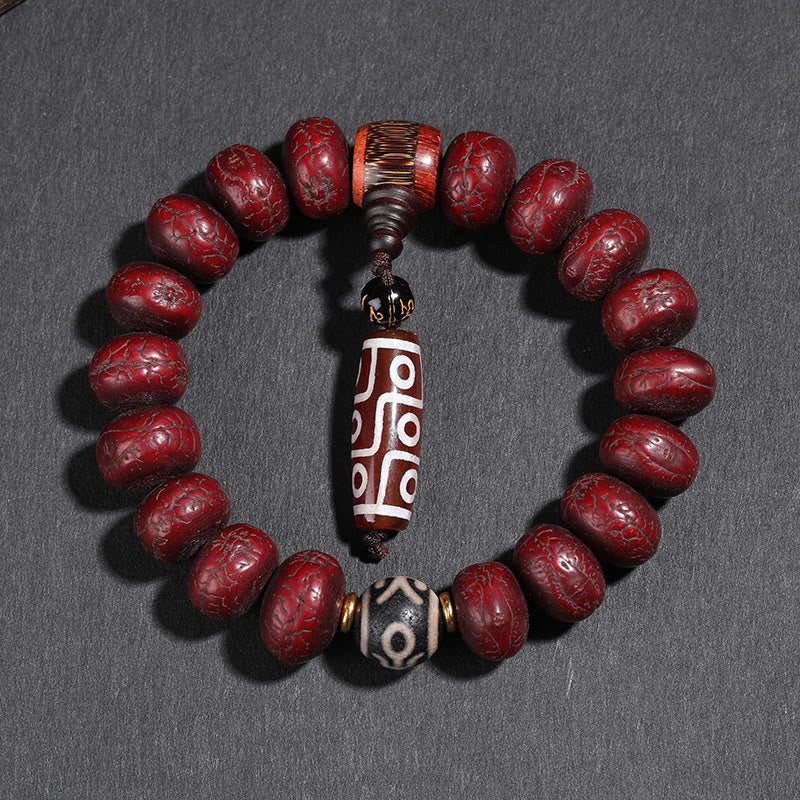 Bodhi Seed Spiritual Bracelet with Dzi Beads and Dancing Lion Charm