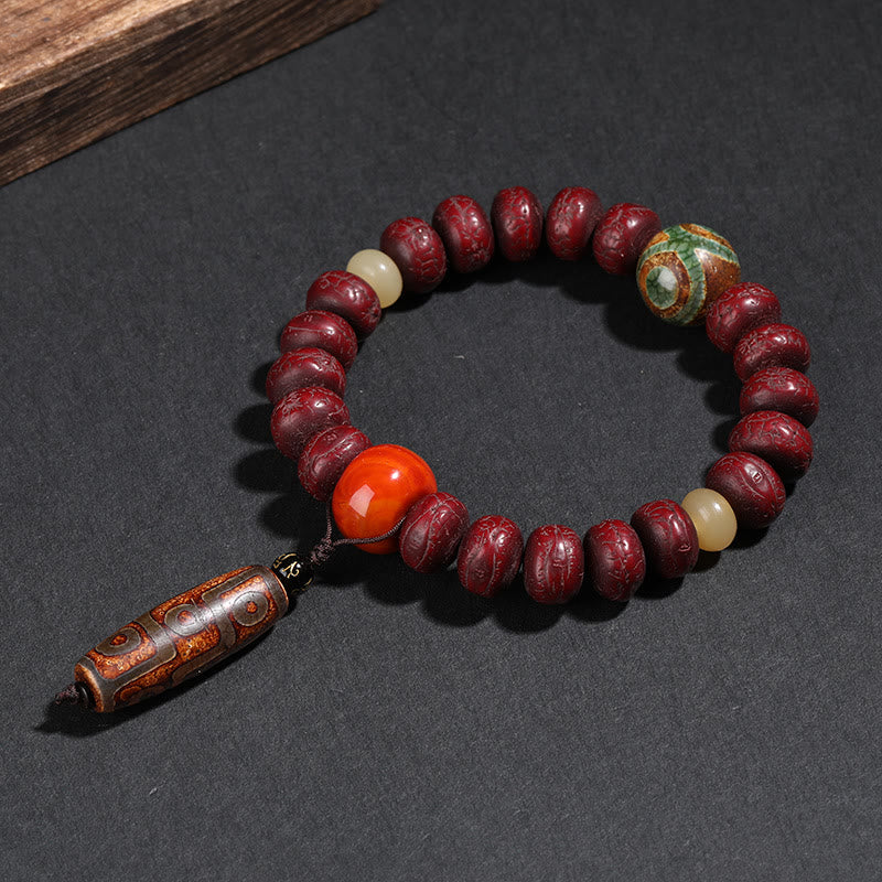 Bodhi Seed Spiritual Bracelet with Dzi Beads and Dancing Lion Charm