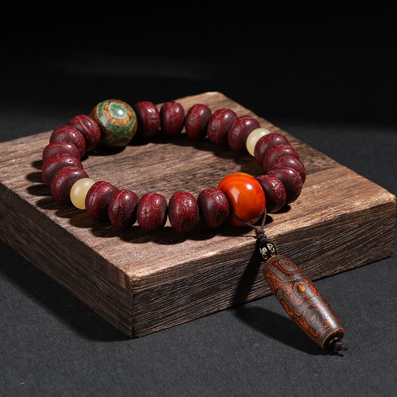 Bodhi Seed Spiritual Bracelet with Dzi Beads and Dancing Lion Charm
