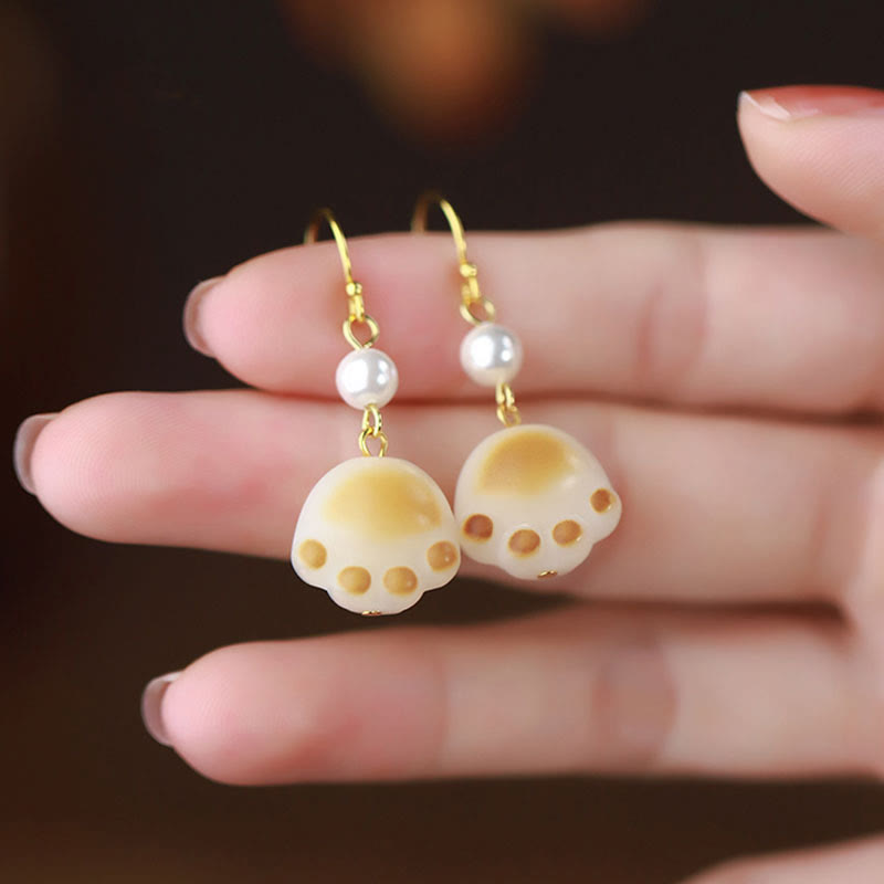 Bodhi Seed Spiritual Earrings with Cat Paw Claw Drop for Wisdom