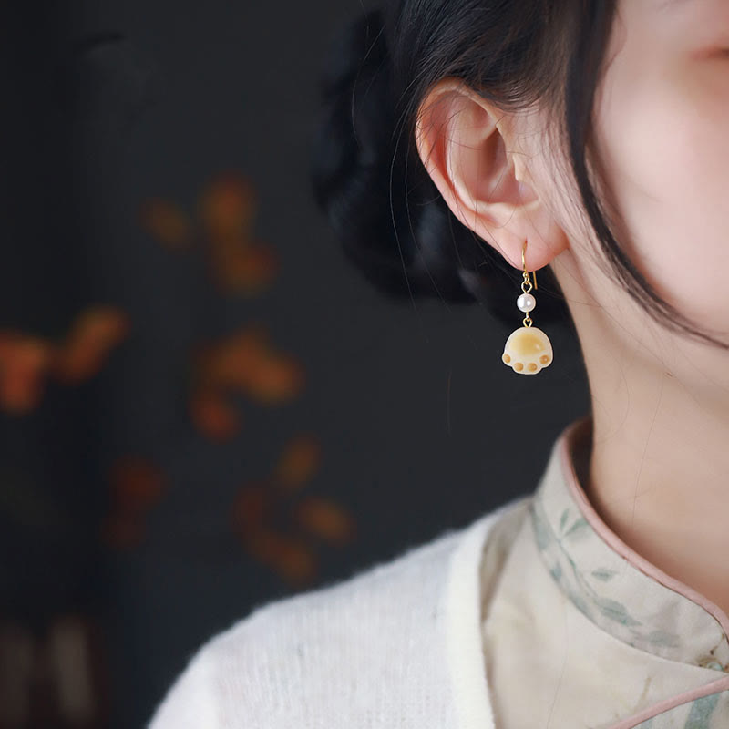 Bodhi Seed Spiritual Earrings with Cat Paw Claw Drop for Wisdom