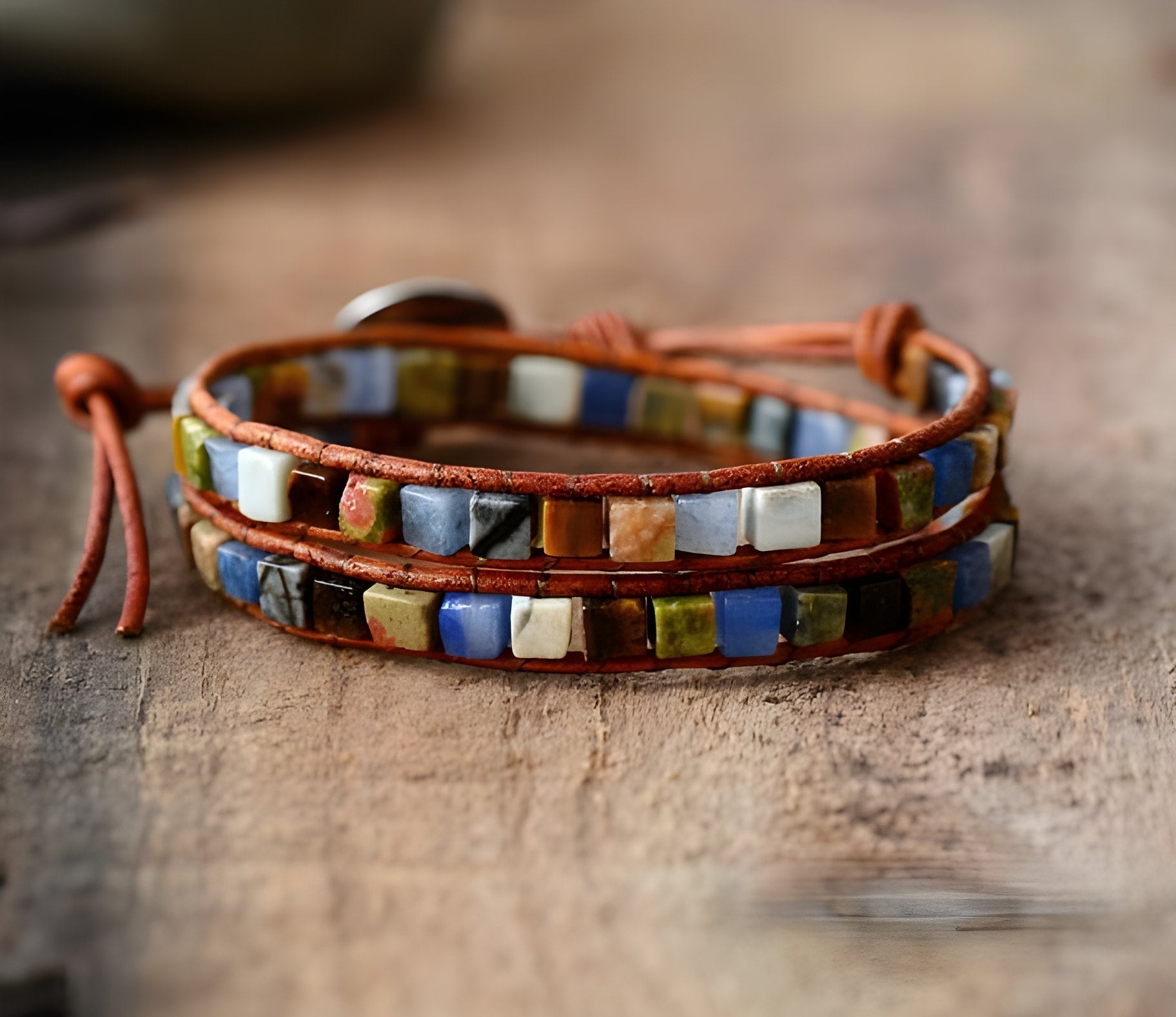 Boho Chic Agate Stone Double Wrap Bracelet