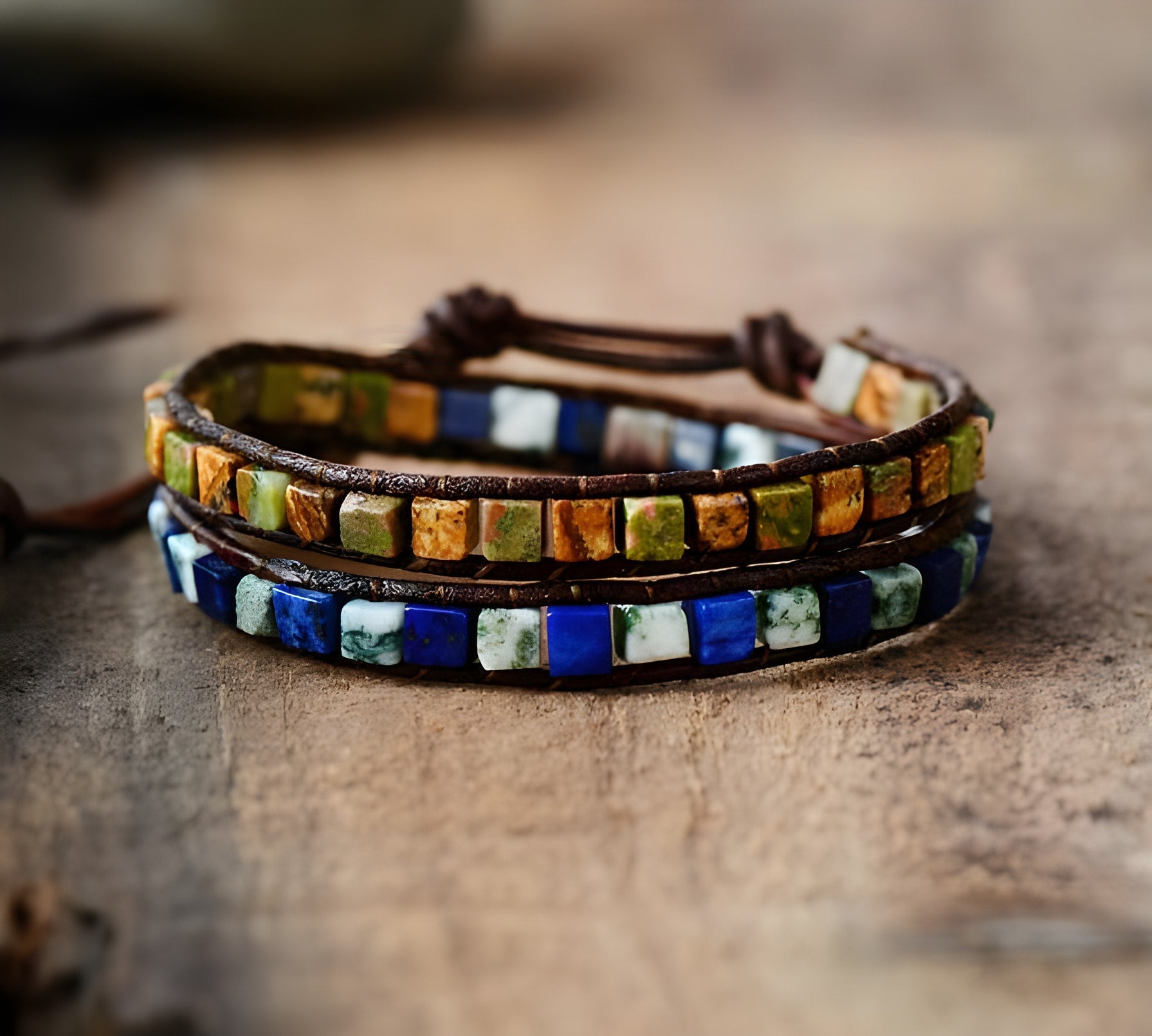 Boho Chic Agate Stone Double Wrap Bracelet