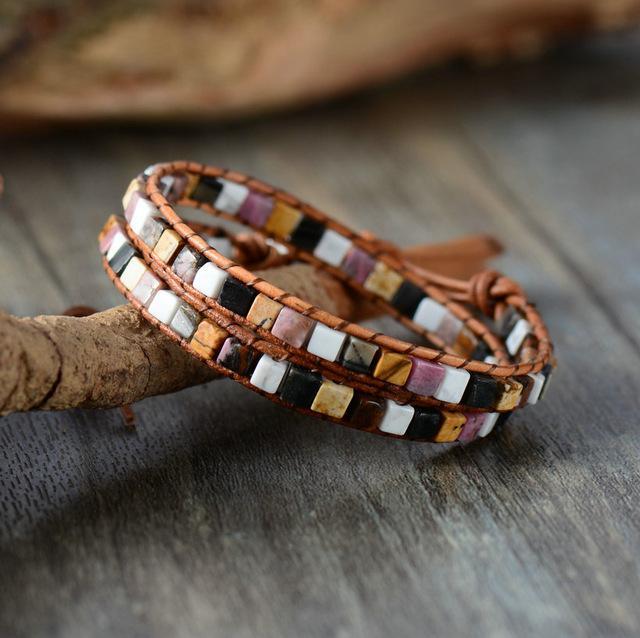 Boho Chic Agate Stone Double Wrap Bracelet