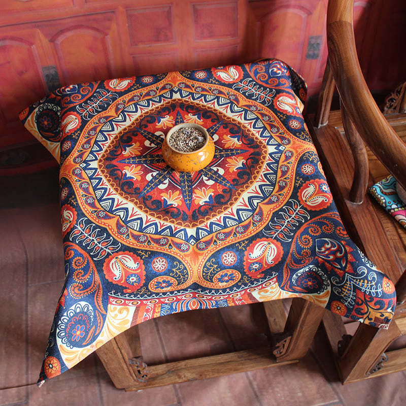 Boho Mandala Tablecloth 70x70cm Cotton Linen Blend