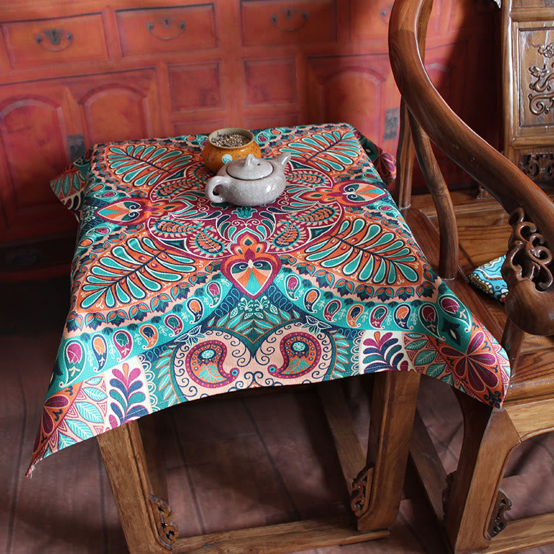 Boho Mandala Tablecloth 70x70cm Cotton Linen Blend