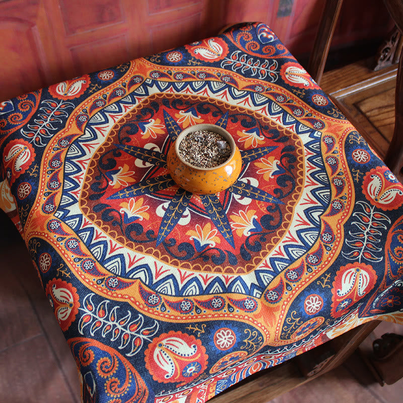 Boho Mandala Tablecloth 70x70cm Cotton Linen Blend