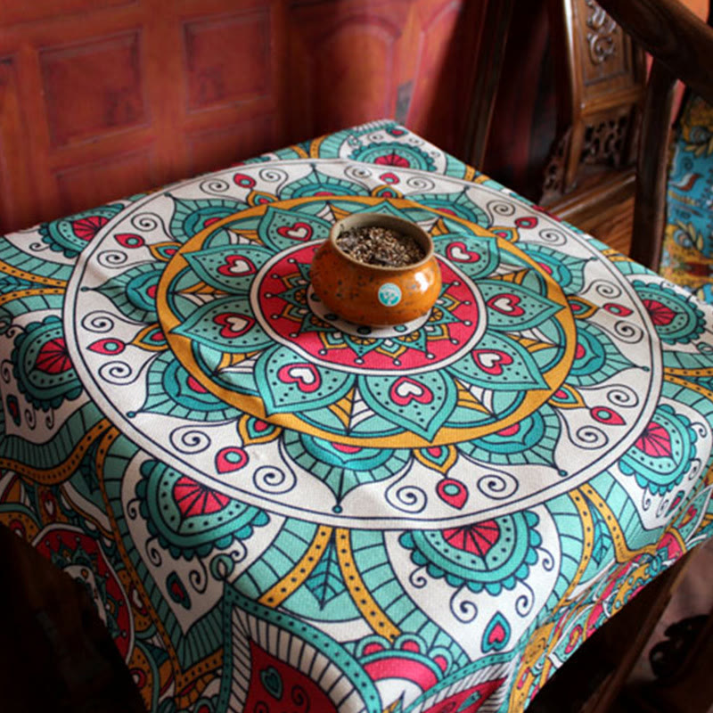 Boho Mandala Tablecloth 70x70cm Cotton Linen Blend
