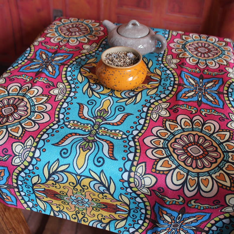 Boho Mandala Tablecloth 70x70cm Cotton Linen Blend