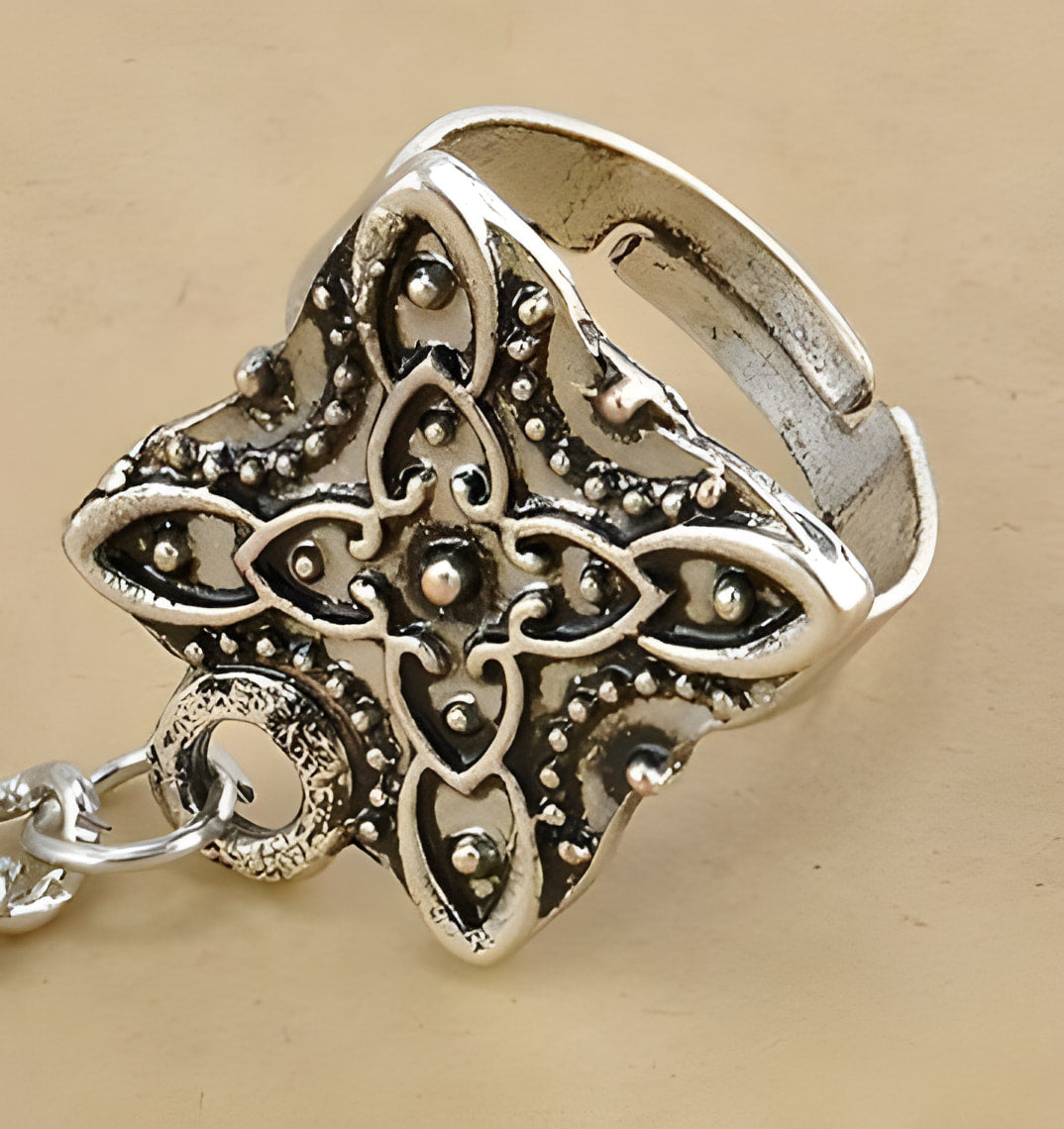 Boho Turquoise Flower Ring Bracelet Hand Chain
