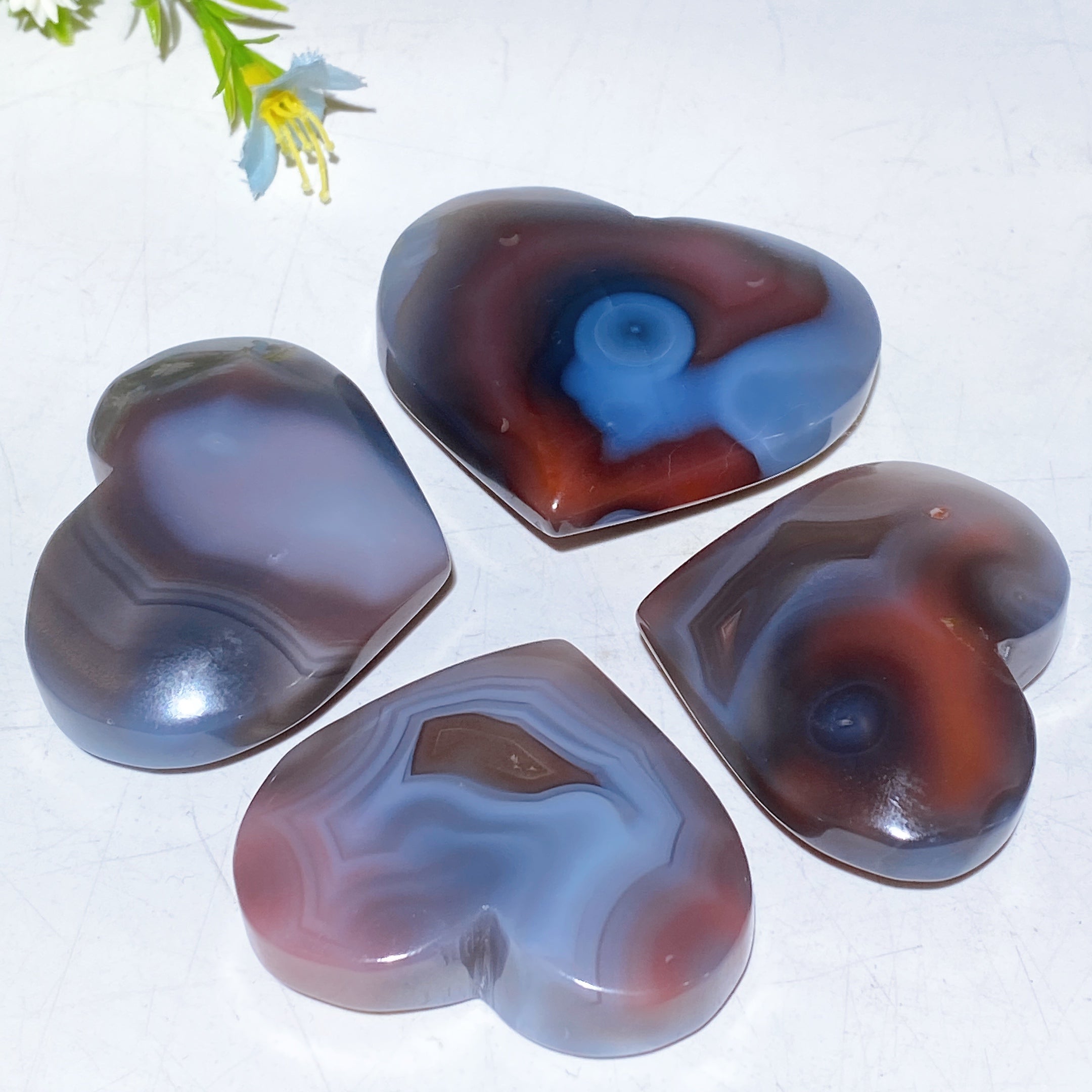 Botswana Agate Heart Crystal Palm Stone 1.6-2.5 Inch Healing