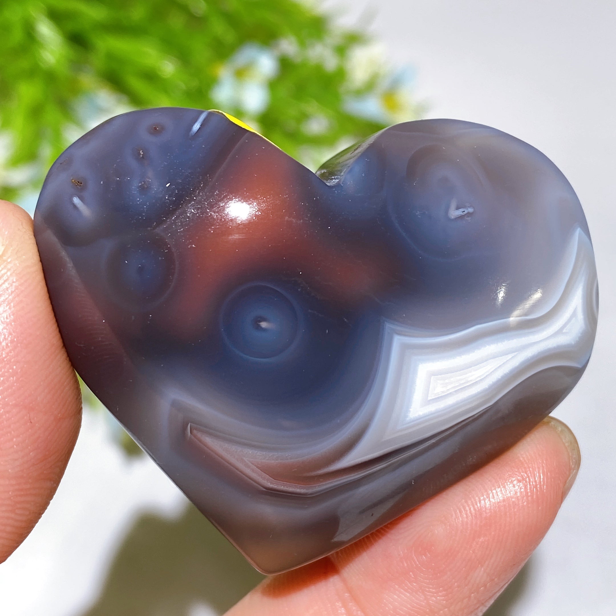 Botswana Agate Heart Crystal Palm Stone 1.6-2.5 Inch Healing