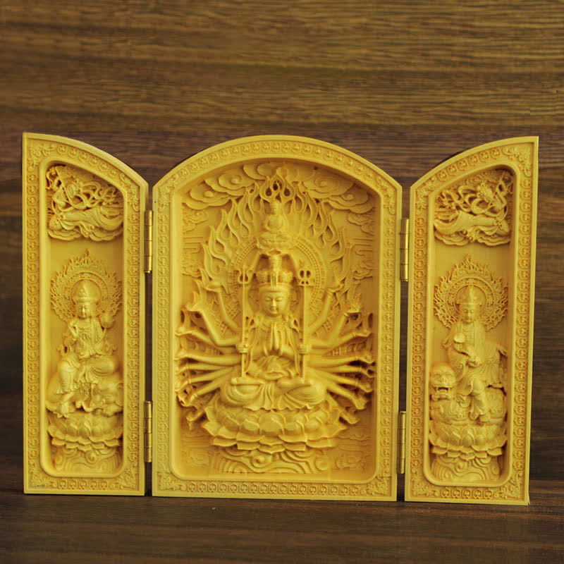 Boxwood Thousand-Armed Avalokitesvara Kwan Yin Altar Decoration