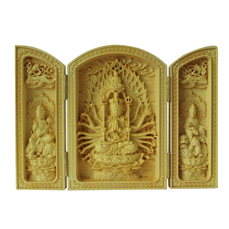 Boxwood Thousand-Armed Avalokitesvara Kwan Yin Altar Decoration