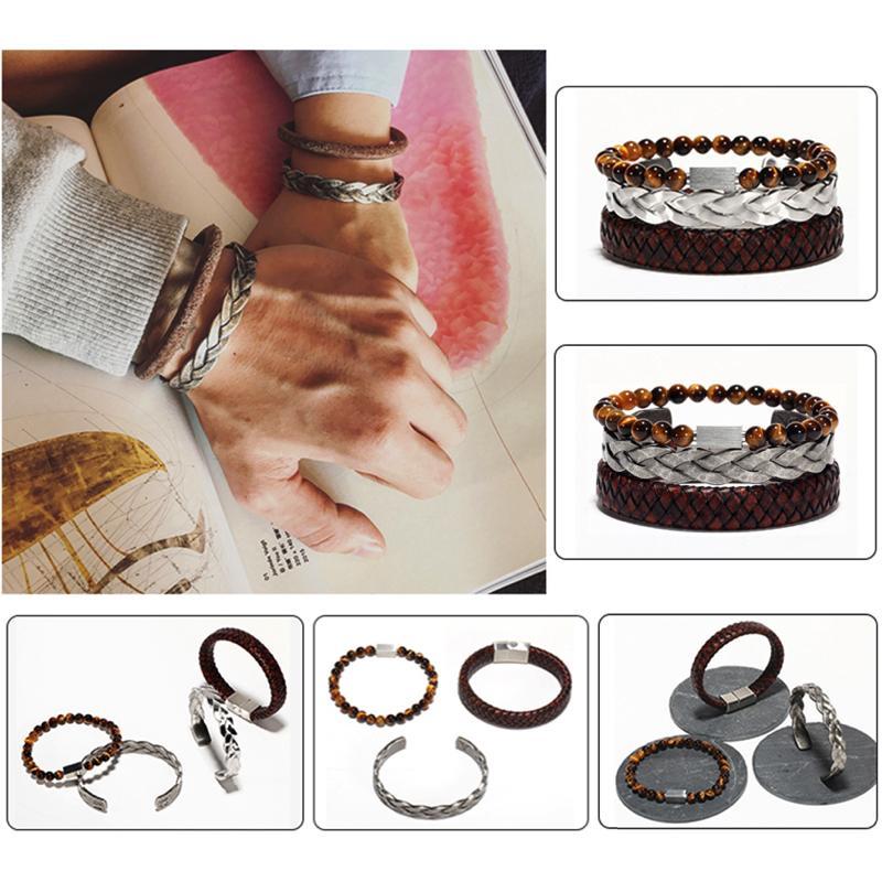 Braided Leather Bracelet with Tiger Eye Charm