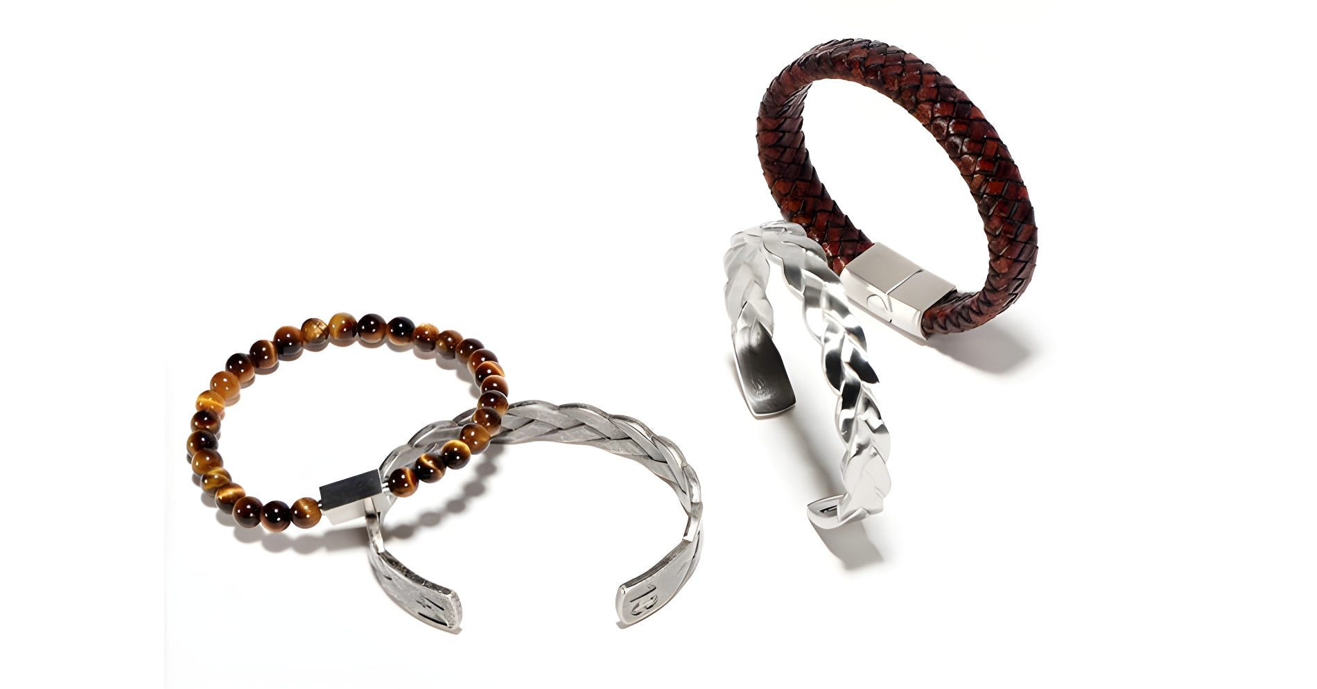 Braided Leather Bracelet with Tiger Eye Charm